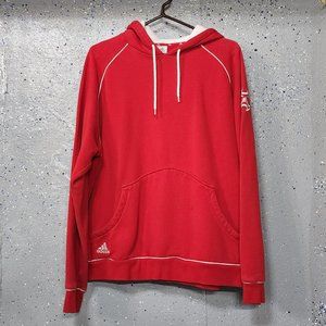 Adidas Mens Red Embroidered Logos Long Sleeve Pocket Hoodie Hooded Sweatshirt L